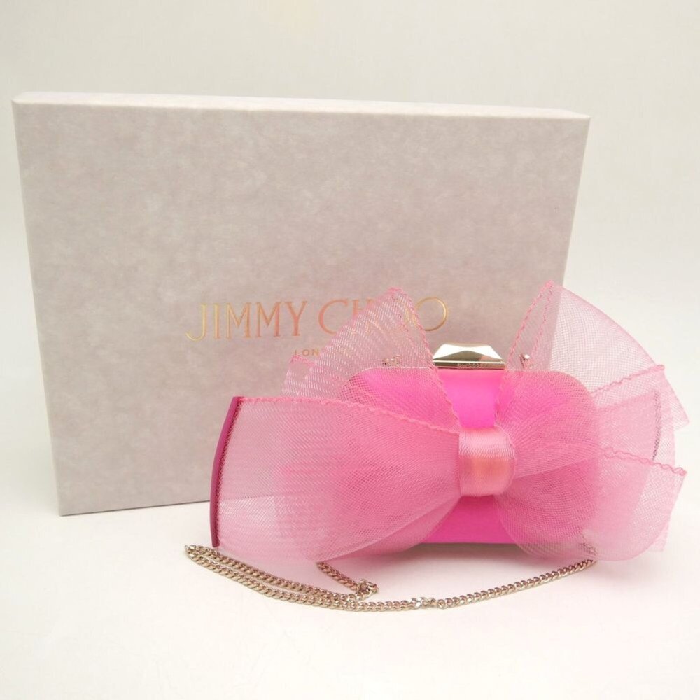 JIMMY CHOO Microcloud Clutch Bag, Chain Clutch, Satin, Pink, Women's, 253758 - Picture 5 of 16